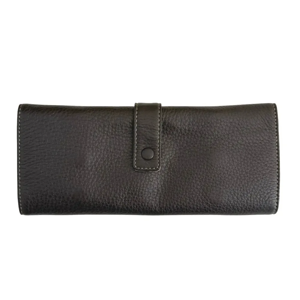 Levenger Brown leather snap fold up jewelry case